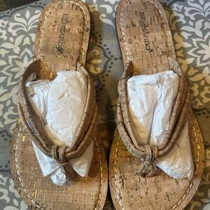 Bernardo Tan Sandals with Cork Sole and Twisted Straps
